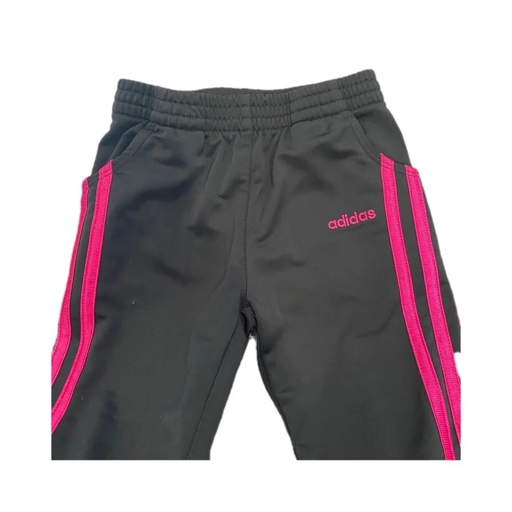Adidas Girls 3t Black and Hot Pink Stripe Athletic Pants/ Sweatpants​ - Picture 2 of 4
